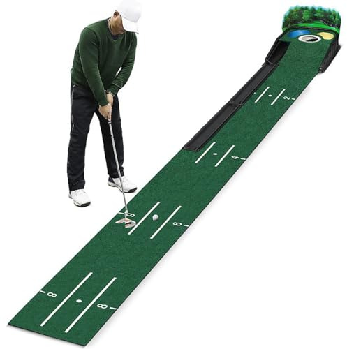 Golf putting matta, inomhus utomhus putting green,Bärbar golftillbehör matta | Sammet inomhus utomhusbruk Massiv trä bas med automatisk bollretur för män och kvinnor