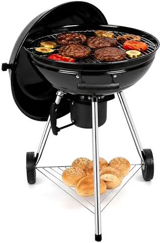 CosmoGrill Noir Kettle Charcoal Barbecue | 54cm Round Portable Charcoal Grill BBQ with Lid, Adjustable Air Vents & Removable Ash Catcher, Kettle BBQ for Garden & Patio.