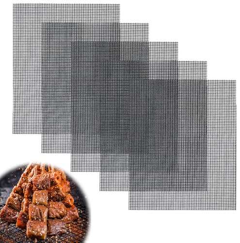 5 Stück BBQ Grillmatte, 42 x 36 cm Antihaftbeschichtet Grillgitter Wiederverwendbar Gitter Grillmatte Hitzebeständig Grillmatten zum Grillen von Gasgrill, Backofen, Kochen