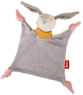 SIGIKID 41936 Schnuffeltuch Hase Signature Collection Mädchen Babyspielzeug empfohlen ab Geburt rosa, grau, 25 x 20 x 7 cm | Baby Schnuffeltuch Hase mit langen Ohren, gesticktem Gesicht und 4 Knotenzipfeln – aus Teddyfleece, Jersey und Nickiplüsch