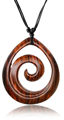 Halskette verstellbar Baumwolle Kette Holz Perlen Blatt Schildkröte Om Spirale | silber bemalt Herren Damen Männer Anhänger handgeschnitzt Hippie Boho Hals Schmuck Tropfen Holzkette Spiral Tropfen