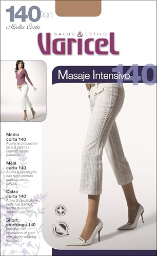 Media Corta 140 Varicel compresión fuerte 18/22 mmHg Banda Elástica Antipresión (NATURAL, G)