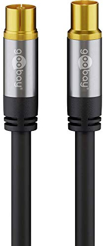 GOOBAY TV Antenna Cable Black (135 dB Type), 4x Shielded Gold-Plated Coaxial Socket Coaxial Plug (1.0 m)
