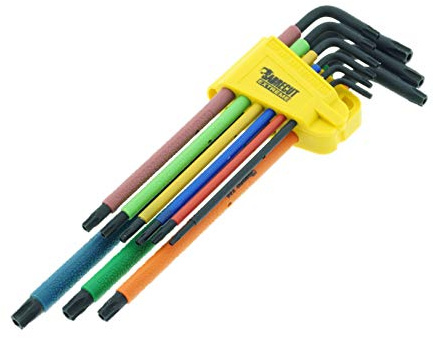 SabreCut 9-teiliger SCTX009B Soft Grip Schwarzoxid-Extra langer Torx-Sicherheitsschlüsselsatz mit Farbcodierung â€“ GröÃŸen T10â€“T50