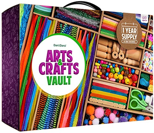 Arts and Crafts Vault - 1000+ Piece Craft Kit Library in a Box for Kids Ages 4 5 6 7 8 9 10 11 & 12 Year Old Girls & Boys - Crafting Supply Set Kits - Gift Ideas for Preschool Kids Project Activity