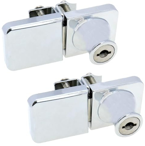 LC LICTOP Showcase Lock, 2 Sets Chorme, 1.38 x 1.26 Inches | For 0.2-0.3 inch Thick, Key Alike, Door to Door Mounting, Clamping for No Drill, Made of Zinc Alloy, for Display Cabinet