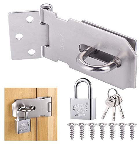 Lucchetto con Chiusura a Viti, Chiusura Hasp in Acciaio Inox, Chiusura con Chiave per Porta di Giardino, Lucchetto non deforma per Camera da Letto, Armadio, Cassetto