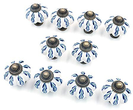 Namvo Set di 10 pomoli per Porte in Ceramica Collezione Royal Blue Maniglie per cassetti Vintage Shabby Chic