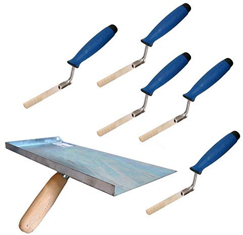 Proper Tools Jointing Set with Finger Trowels and Mortal Handle - 6PCS - Wooden Handle - for Pointing, Bricklaying, Jointing, DIY