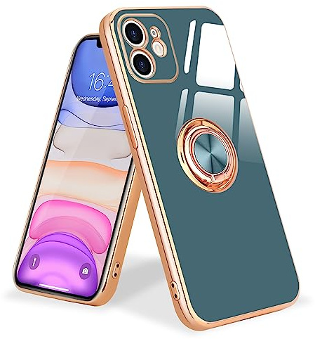 Urarssa Magnetic for iPhone 11 Case with Ring Holder Kickstand, Grey | 360 Degree with Rotation Magnet Car Mount Holder Slim Soft Silicone TPU Bumper Electroplated Edge Shockproof Phone Cover