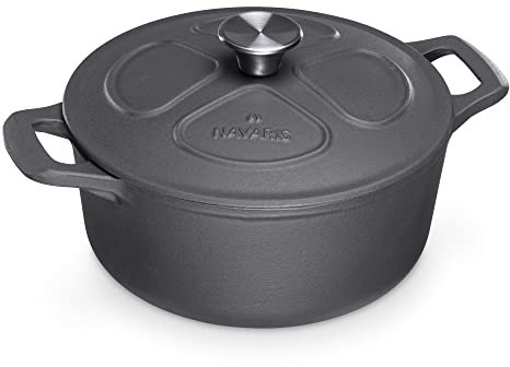 Navaris Gusseisen Topf Bratentopf Kochtopf 3,5l - Ø 24cm Bräter emailliert temperaturbeständig - alle Speisen und Kochflächen