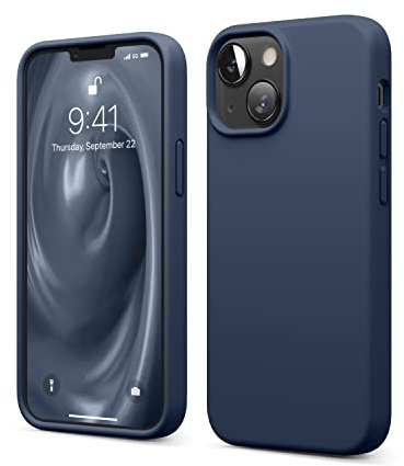 elago Silikon Hülle für iPhone 13 Mini | Premium-Silikon, kratzfest, Rundumschutz, weiches Mikrofaserfutter (Dunkelblau)