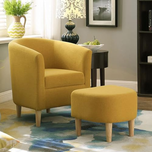 Hanstore Tub Chair Armchair and Stool Comfy Bedroom Living Room Reception Chairs Fabric Armrests Cuddle Sofa Modern Accent Arm Chair Upholstered Fireside Chair Reading Home Lounge Office Cafe Yellow…
