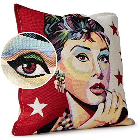 ANRO Kissenbezug Dekokissen Kissen Sofakissen Kissenbezüge Kissenhülle Gobelin Motiv Audrey Hepburn 45x45cm mit Füllung