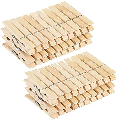 60 Traditional Wooden Laundry Pegs, Clothespins for Indoor and Outdoor Washing Lines, Clothes Drying Clips Also Perfect for Crafting, Art, DIY (2 Pack)