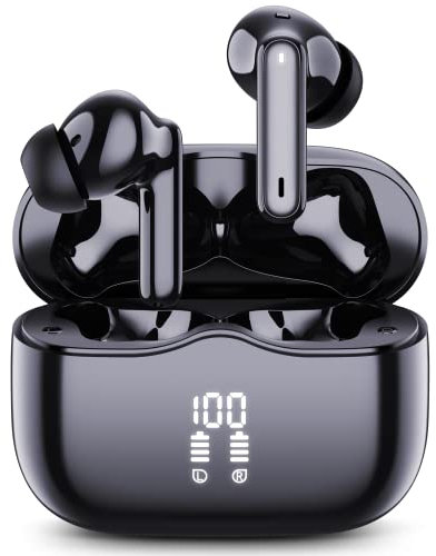 Bluetooth Kopfhörer, Kopfhörer Kabellos Bluetooth 5.3 In Ear Kopfhörer mit 4 ENC Noise Cancelling Mic, Kabellose Kopfhörer Tiefer Bass Wireless Earbuds 40Std, IP7 Wasserdicht Ohrhörer, Dunkel Schwarz