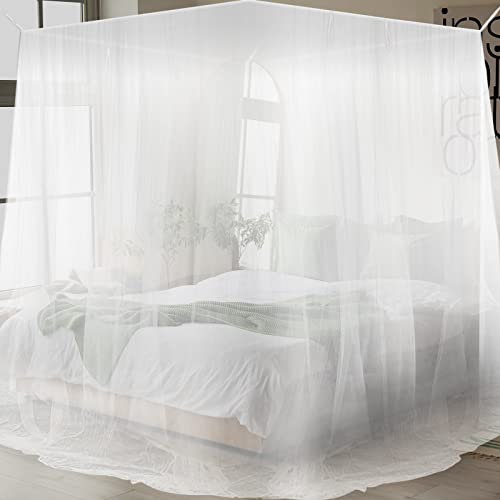 Aoreun Zanzariera, grande zanzariera per letto matrimoniale, rete quadrata a baldacchino, portatile, decorativa, per la casa, per campeggio all'aperto, viaggi, 200 x 210 x 220 cm, colore bianco