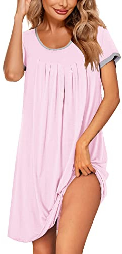 Ekouaer Nachthemd Damen große größen Sleepshirt Kurzarm Nachtwäsche Kurz Locker Bigshirt Rundhals Schlafshirt, Rosa, XXL