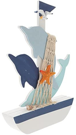 Garneck Mediterranes Segelboot-Modell Aus Massivholz Schiffsornament Mit Möwenmotiven Aus Kunstharz Vielseitige Holzdekoration Für Zuhause Und Büro