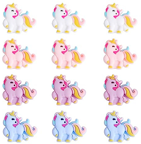 WEWAYSMILE 12pcs Perles Rondes en Silicone Licorne, Bijoux Artisanat Collier Bracelet