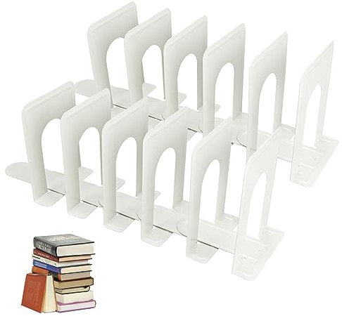 6 Paires Serre-Livres Métal Blanc 17 x 12 x 15 Cm - Support pour Étagère, DVD, La Maison, Bureau - 12 Pièces de Haute Qualité