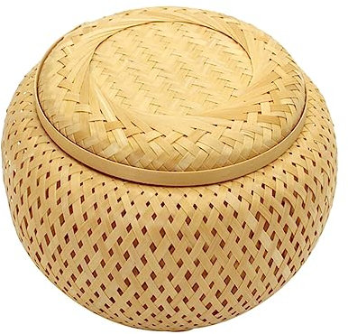 OKUMEYR Bamboo Flower Tea Basket Vintage Storage Jar Sticky Rice Steamer Storage Baskets with Lid Wicker Storage Baskets Snacks Basket Fruit Basket Bamboo Weaving Bamboo Steamer Rattan