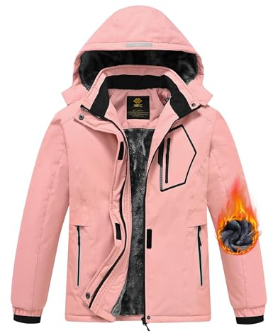 MoFiz Jackor Flicka Vinter Skidjacka Nina Ski Junior Jackor Vinter Ski Jacket med huva, Ljusrosa, 14-16 år