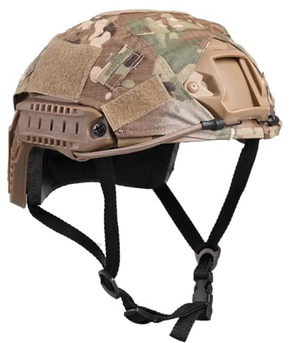 Casco tattico con copertura per casco, casco per softair, con supporto NVG frontale e guida laterale, tipo PJ, per paintball, softair e attività all'aperto (CP, L)