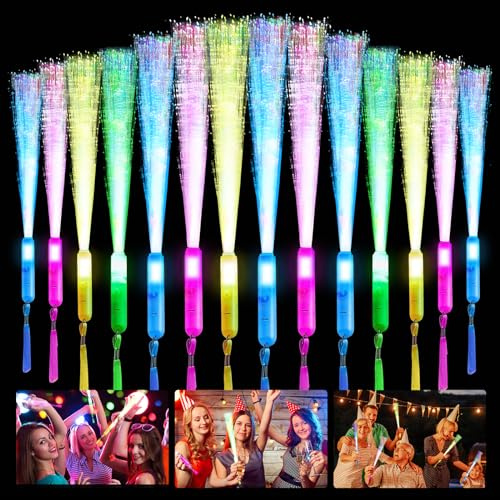 Vegena LED Leuchtstab Glasfaser, 36 Stück Leuchtstäbe Partyzubehör, LED Leuchtwedel Set, Glasfaser Leuchtstäbes, 3 Modi Bunt Blinkende LEDLeuchtstäbes für Hochzeit, Party, Disko und Konzert