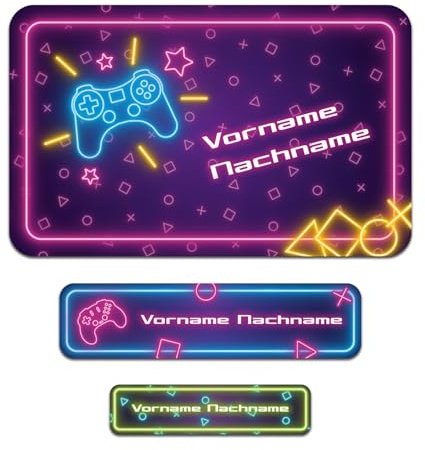 50 x personalisierte Namensaufkleber Sticker mit Wunschname Klebeetiketten zum Markieren Stifte Hefte mit Kinder Name Schule Kindergarten Aufkleber Set (40 Game)