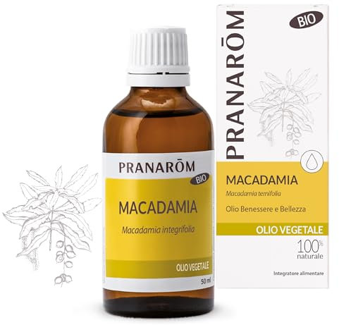 Pranarôm - Olio Vegetale di Macadamia BIO - Nutriente per Capelli Secchi, Rinforzante Unghie, Idratante e Protettivo per la Pelle - 50 ml