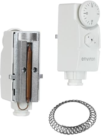 ENVIRON - Stödtermostat kontrollområde 0–90 °C med spänningsfjäder | Starttermostat med vridknapp och skruvfjädring, analog rörläggningstermostat för uppvärmning och kylning