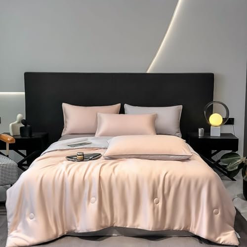 Pevfeciy Sommerbettdecke – Leichte Und Kühlende Microfaserbettdecke, Ideal Für Den Sommer - Atmungsaktive Wohndecke,Hellrosa/grau,150x200cm