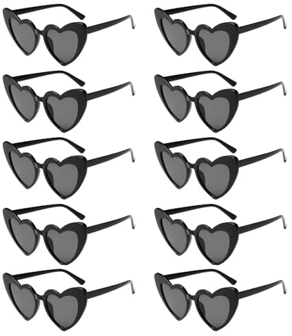Gigtoop 10 Stück Herz Sonnenbrille für Damen,Partybrille,Magische Farben Party Herz Brille, Vintage Herzform Brille 90er Jahre Hippie Brille Kostümzubehör für Party, Hochzeit, Karneval, Halloween