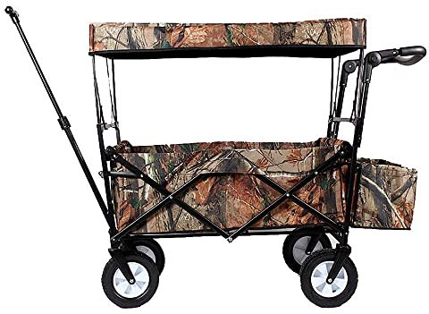 CCYENG Wäschewagen Handwagen, Zusammenklappbarer Gartenwagen Mit Überdachung Tragbarer Einkaufswagen Hochleistungswagen Kindergepäckwagen Für Outdoor-Camping Push-Pul