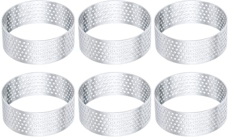 QUARKZMAN 6Pcs Anneaux à Tarte en Acier Inoxydable 2,4 Cercle Métallique Perforé pour la Pâtisserie Dessert Mousse Gâteau Rond Anneau Antiadhésif pour Cuisine Maison Outil de Fabrication