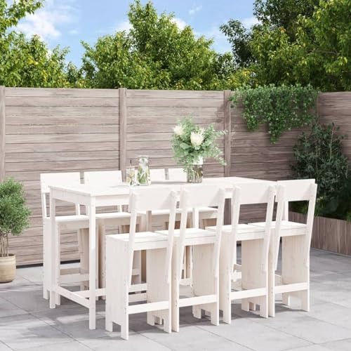 WEMYUFURN 9-TLG. Gartenbar-Set Weiß Massivholz Kiefer, Outdoor-Sitzgruppe, Terrassen-Lounge-Set, Garten-Couchgarnitur - Wetterbeständig, Komfortabel - für Terrasse, Garten und Balkon