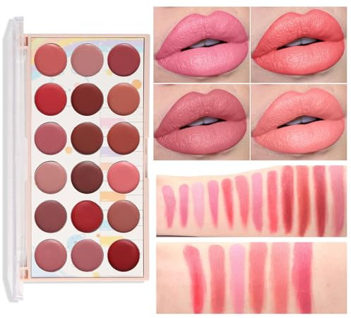 Makeup Matte Red Lipstick, 18 Farben, Lippenstift-Palette, Sweat-Proof Long-Lasting Lip Cream Palette, tragbares Lipgloss-Set für Damen, perfekt für Mädchen, Mutter,