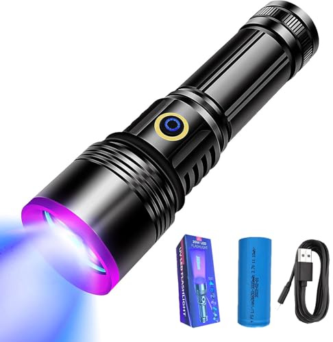 20W 365nm UV Taschenlampe,Wiederaufladbare USB-C Schwarzlicht Taschenlampe,Leistungsstarke UV Lampe,Klein LED Schwarzlicht Taschenlampe,für Resin Härten, Nägel, Urindetektoren,Skorpion,Rockhounding