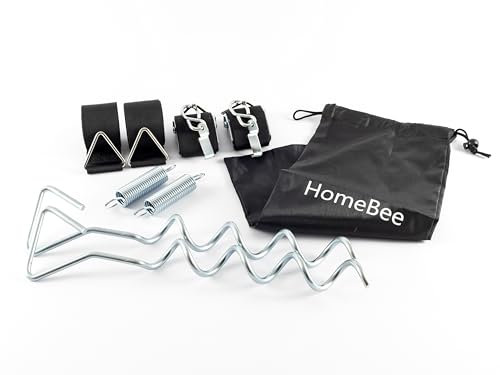 HomeBee® Sturmband Markise Set für Thule Omnistor – Sturmsicherung für Markise und Vorzelt, Camping Markise, Wohnmobil Zubehör, 2X 35cm Erdanker, 2X Spanngurte, 2X Feder, 1x Tasche (Spiralanker, 1)