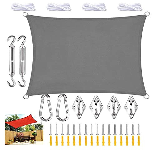 Sun Shade Sail 2x5m 95% UV Block Waterproof for Lawns Gardens Swimming Pools Outdoor Parties Egg Chair Cover Gray 3x3m