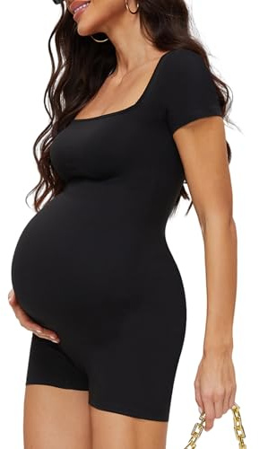Peauty Maternity Rompers Black Jumpsuits for Women Short Sleeve Summer Maternity Clothes (Black M)