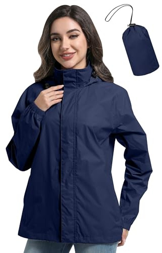 Zdoynto Regenjacke Damen Dünne Wasserdicht mit Kapuze Outdoorjacke Packbare Leicht Fahrrad Jacke Fahrradjacke Windbreaker Reisen Treking Fahrrad Blau 2XL