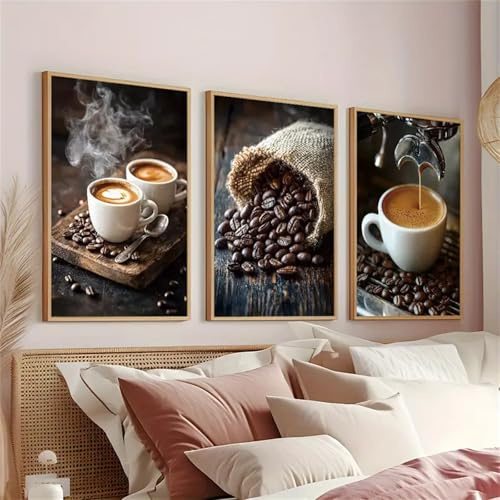 Uixxducc 3er Set Bilder Küche Stilvolle Kaffee Leinwandbild Moderne Aesthetic Wandbilder Bilder Wohnzimmer Deko Schlafzimmer Küche Deko Bild Küchen Bilder ohne Rahmen (21x30 cm)