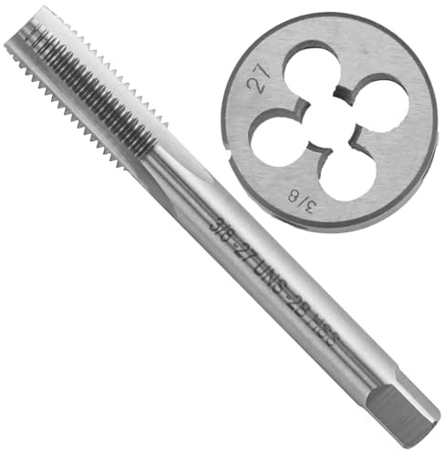 Aceteel Jeu de tarauds et filières 3/8-27 UNS pour main droite 3/8 x 27 UNS en acier rapide et filière de filetage rond