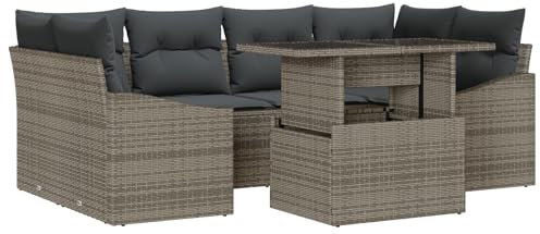 vidaXL Trädgårdsoffset med lagring med kudde 7 pcs Grå konstrotting, Trädgård och Terrass, Modern Rattansoffa, Hållbart Utemöbel, Modulärt Patioset, UV-Skyddat
