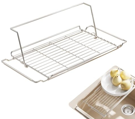 Asciugastoviglie - Scarico Stoviglie per Cucina,Scolastoviglie Multifunzionale Estendibile con Portautensili, Cucina in Acciaio Inox per Lavello e Ripiano