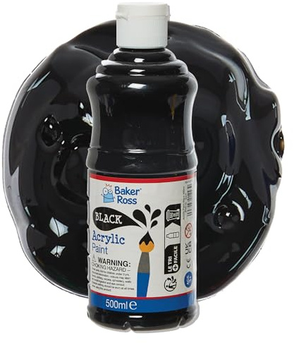 Baker Ross FN510 Black Acrylic Paint - Pack of 1 Bottle, 500ml, Gloss Finish, Waterproof, Wood, Canvas, Craft Painting