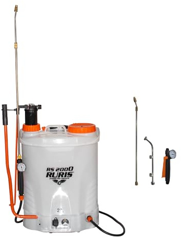 RURIS POWER FOR NATURE Elektrischer und manueller Drucksprüher RS 2000, Tank 20 l, Akku 12 V, 8 Ah, Motordruck 5,5 bar, Ladegerät inklusive, Orange | Tank 20 l, Akku 12 V, 8 Ah, Motordruck 4 bar, Ladegerät inklusive