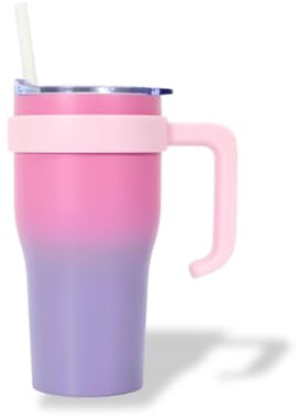 PRO DISTRI Gourde Isotherme Bicolore 0,6 l en Inox - Rose et Violet | Avec Paille et Poignée Ergonomique - En Inox pour Conserver vos Boissons au Chaud ou au Frais